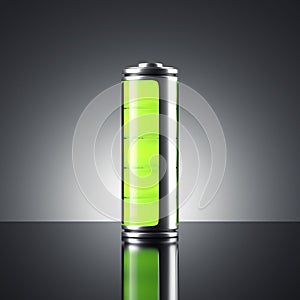 Battery with green indicator. 3d rendering