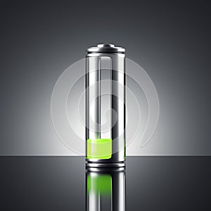 Battery with green indicator. 3d rendering