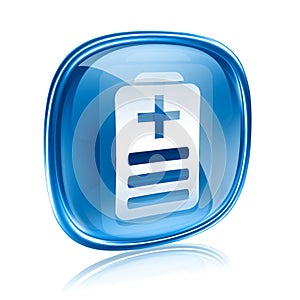 Battery icon blue glass, isolated