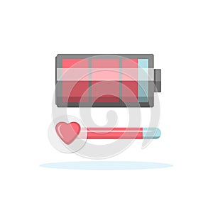 Battery icon charging. Love level concept. Valentine day