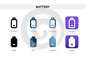 battery icon in different style. battery vector icons designed in outline, solid, colored, gradient, and flat style. Symbol, logo