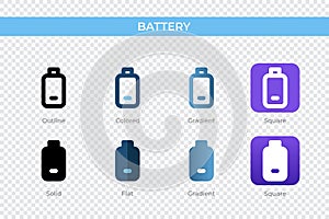 battery icon in different style. battery vector icons designed in outline, solid, colored, gradient, and flat style. Symbol, logo
