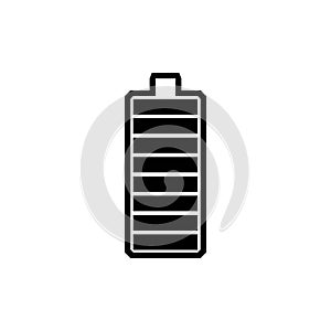 Battery icon. Flat black and white symbol of device charge. Energy level sign.