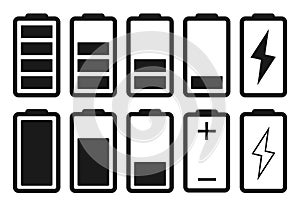 Battery Icon Set, Flat Battery Icon Vector Illustration â€“ Vector