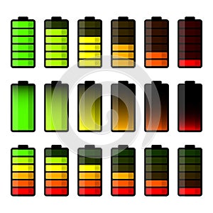 Battery icon set. Set of battery charge level indicators