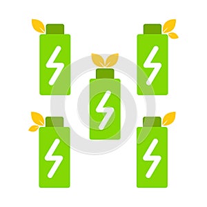 Battery and leaf as symbol of renewable energy. eco friendly energy icon concept