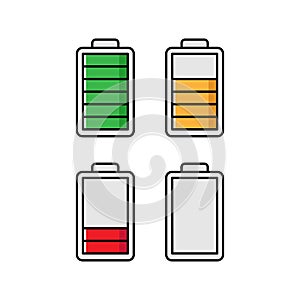 Battery Level Icon Set Vector. Charging Power Indicator Illustration