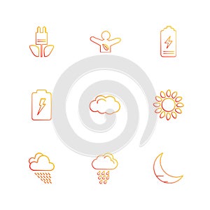 battery , moon , crecent , ecology , sun , cloud , rain , weather , eps icons set vector