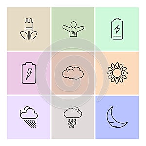 battery , moon , crecent , ecology , sun , cloud , rain , weather , eps icons set vector