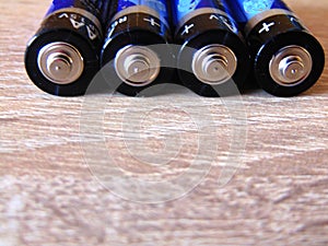 Battery pack on a wooden background