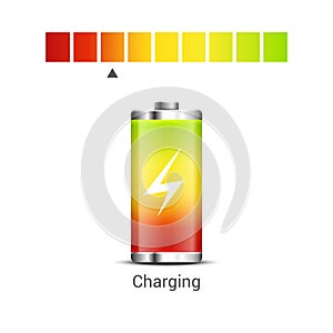 Battery power energy icon. Battery level charge vector indicator icon