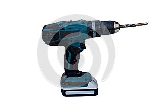 Battery-powered electric drill isolate on white background with