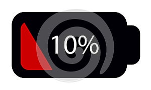 Battery Status Empty 10% - Editable Vector Icon - Isolated On White