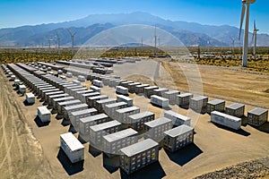 Battery storage array and wind turbines