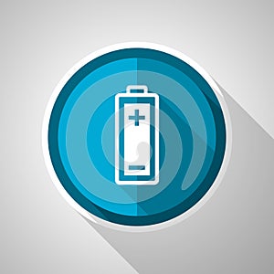 Battery symbol, flat design vector blue icon with long shadow
