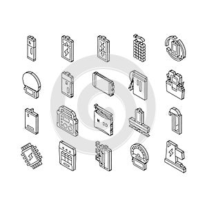 battery technology power electric isometric icons set vector
