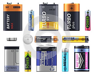 Battery types set, AA and AA sizes and models photo