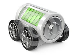 Battery on wheels with charge level.