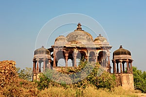 Battis Khamba Chhatri 32 Pillared Umbrella temple, Ranthambore National Park, Rajasthan in India.