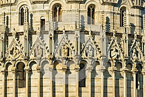 Battistero di San Giovanni with decorated dome, the square of Miracles in Pisa, Italy