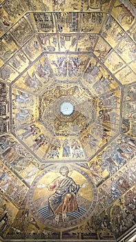 Battistero interior - dome ceiling with golden mosaic icons