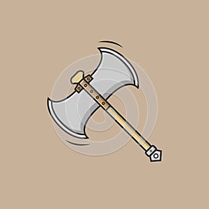 Battle Axe Flat Vector Illustration Icon On Brown Background for web, landing page, sticker, banner