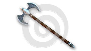 Battle Axe, medieval weapon isolated on white