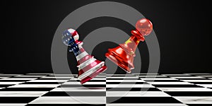 Battle chess on chess board  between China and USA for symbol of trade war and military conflict concept