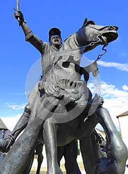 Statue of medieval warrior on horseback photo