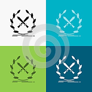 battle, emblem, game, label, swords Icon Over Various Background. glyph style design, designed for web and app. Eps 10 vector