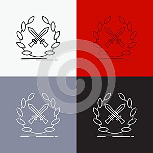 battle, emblem, game, label, swords Icon Over Various Background. Line style design, designed for web and app. Eps 10 vector