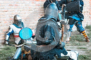 Battle of medieval knights. The historical restoration of military events