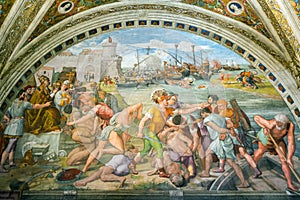 Battle of Ostia. The fresco of the 16th century in the Vatican M
