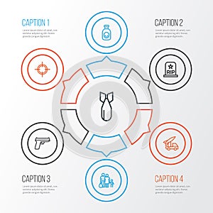 Battle Outline Icons Set. Collection Of Fugitive, Rip, Venom And Other Elements. Also Includes Symbols Such As Refugee