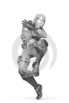 Battle pilot is dancing in white background