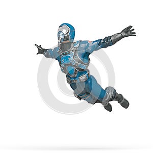 Battle pilot doing a free jump in white background