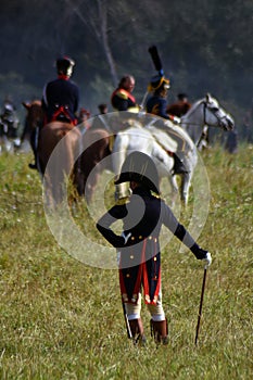 Battle scene. Borodino battle historical reenactment in Russia