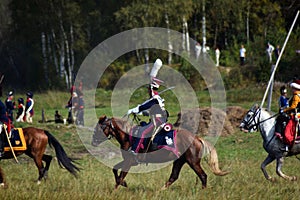 Battle scene. Borodino battle historical reenactment in Russia