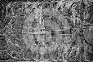 Battle scene on the statue of Alexander the Great in Thessaloniki