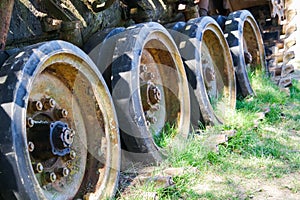 Battle tank in a moor between two forests
