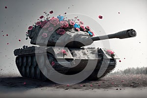 Battle tank shooting flowers