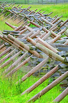 Battlefield wooden barricade with grass