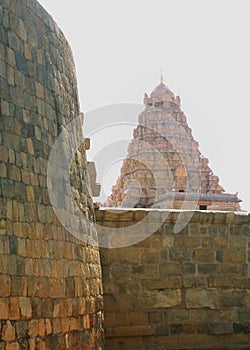 The battlement in front of the ancient Brihadisvara Temple in Gangaikonda Cholapuram, india.