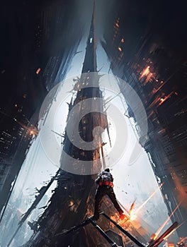 Battles take place in towering futuristic buildings photo