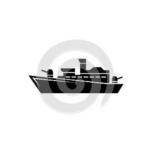 Battleship Destroyer, Warship Cruiser. Flat Vector Icon illustration. Simple black symbol on white background. Battleship