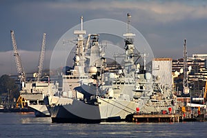 Battleship in the dock, Plymouth, U