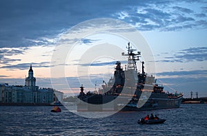 Battleship in Neva river photo
