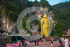 Batu Caves, gold statue Lord Murugan. Kuala Lumpur, Malaysia.