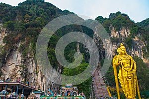 Batu Caves, gold statue Lord Murugan. Kuala Lumpur, Malaysia.