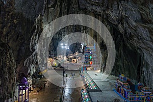 Batu Caves Kuala Lumpur Malaysia, scenic interior limestone cavern decorated with temples and Hindu shrines, travel destination in